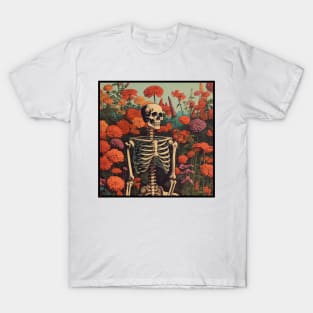 Creepy Skeleton Flower Cartoon Vintage T-Shirt